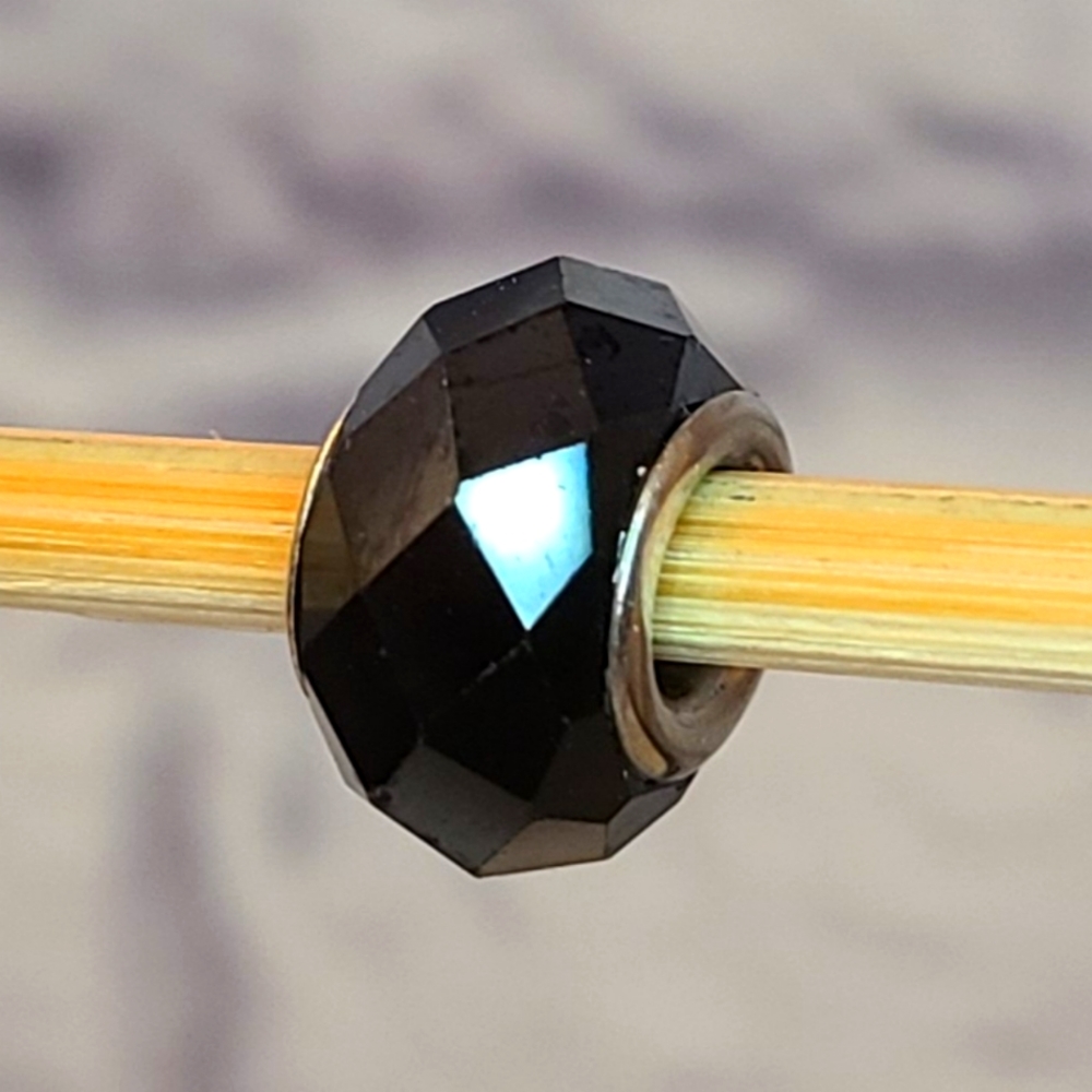 Faceted Glass and Silver Large Hole Bead